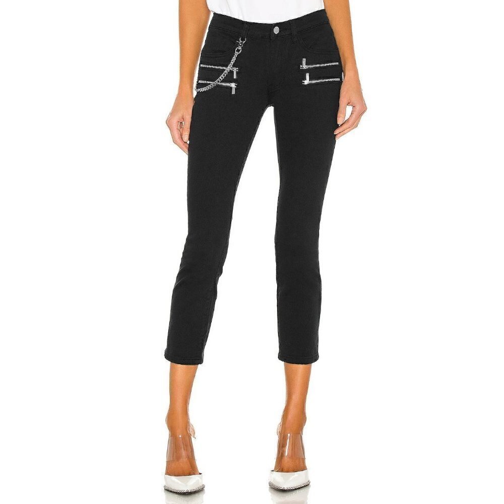 NWT WeWoreWhat Black Low Rise Rocker Metal Chain Cropped Skinny Jeans